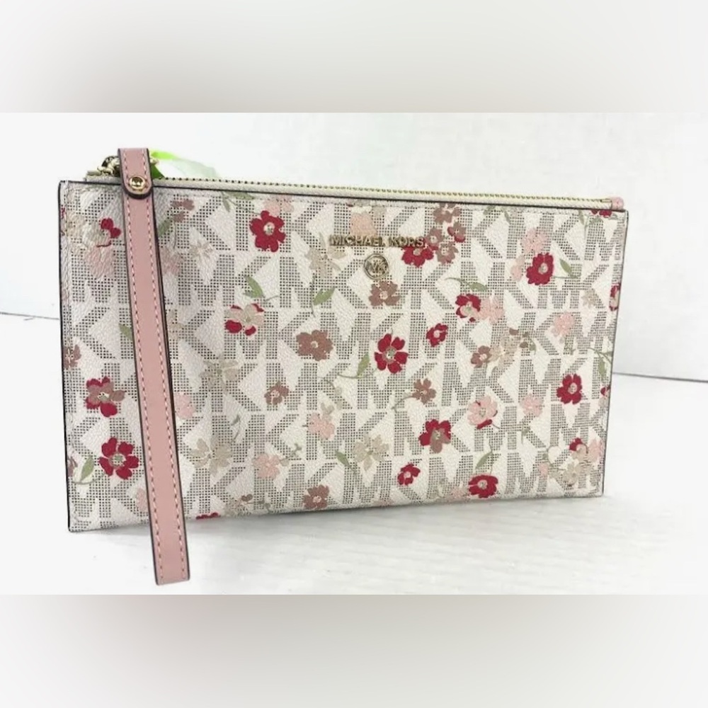 Michael Kors Pink Floral Logo Wristlet with Gold Hardware NWOT - Picture 11 of 11